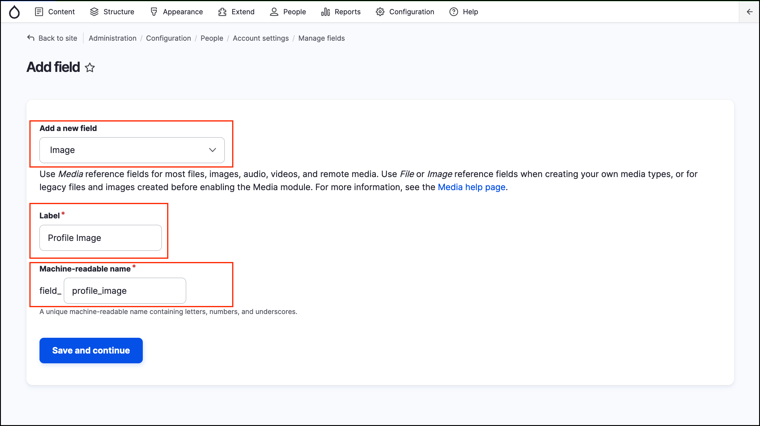 Image of New field settings