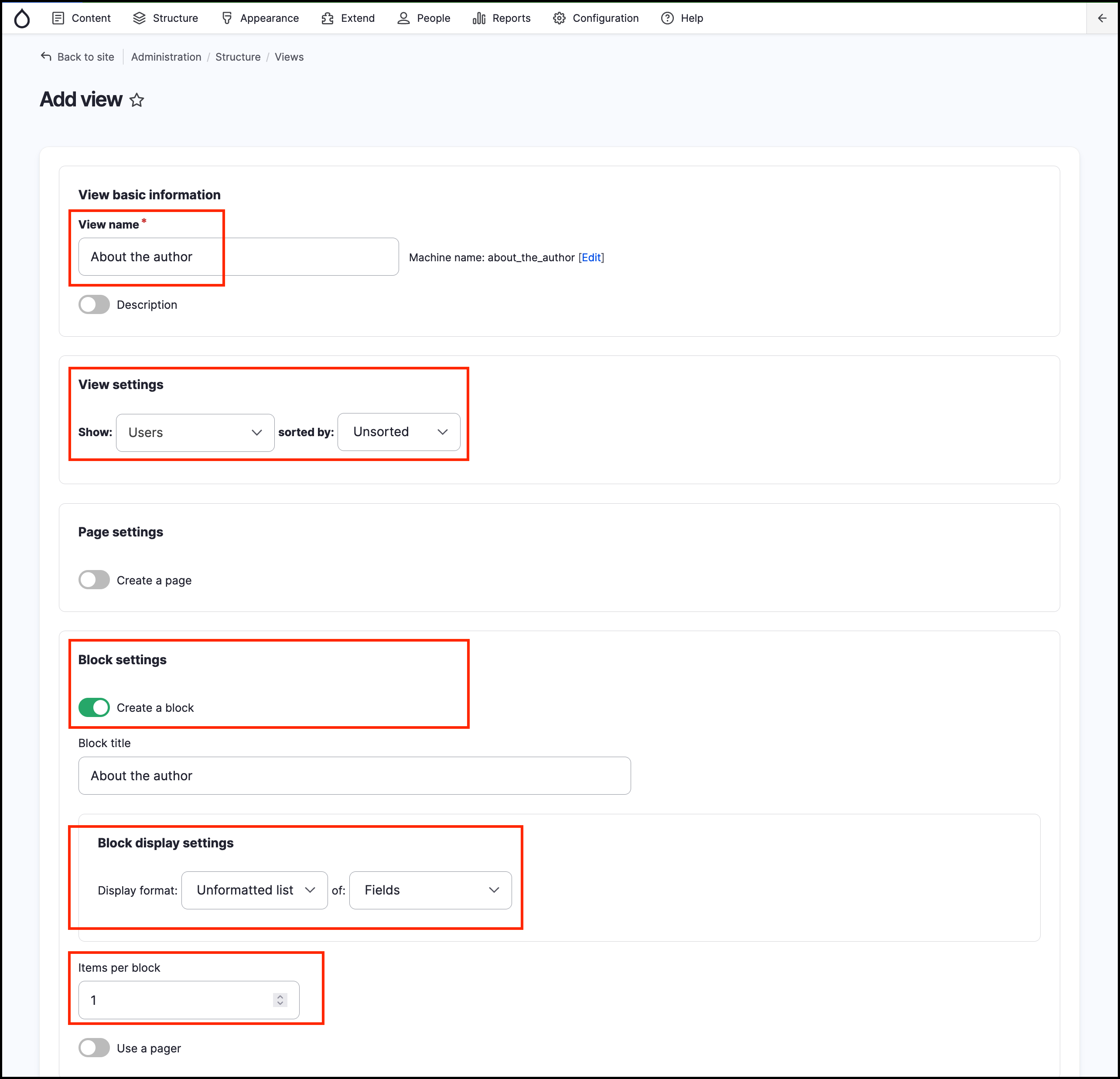 Image of View create page