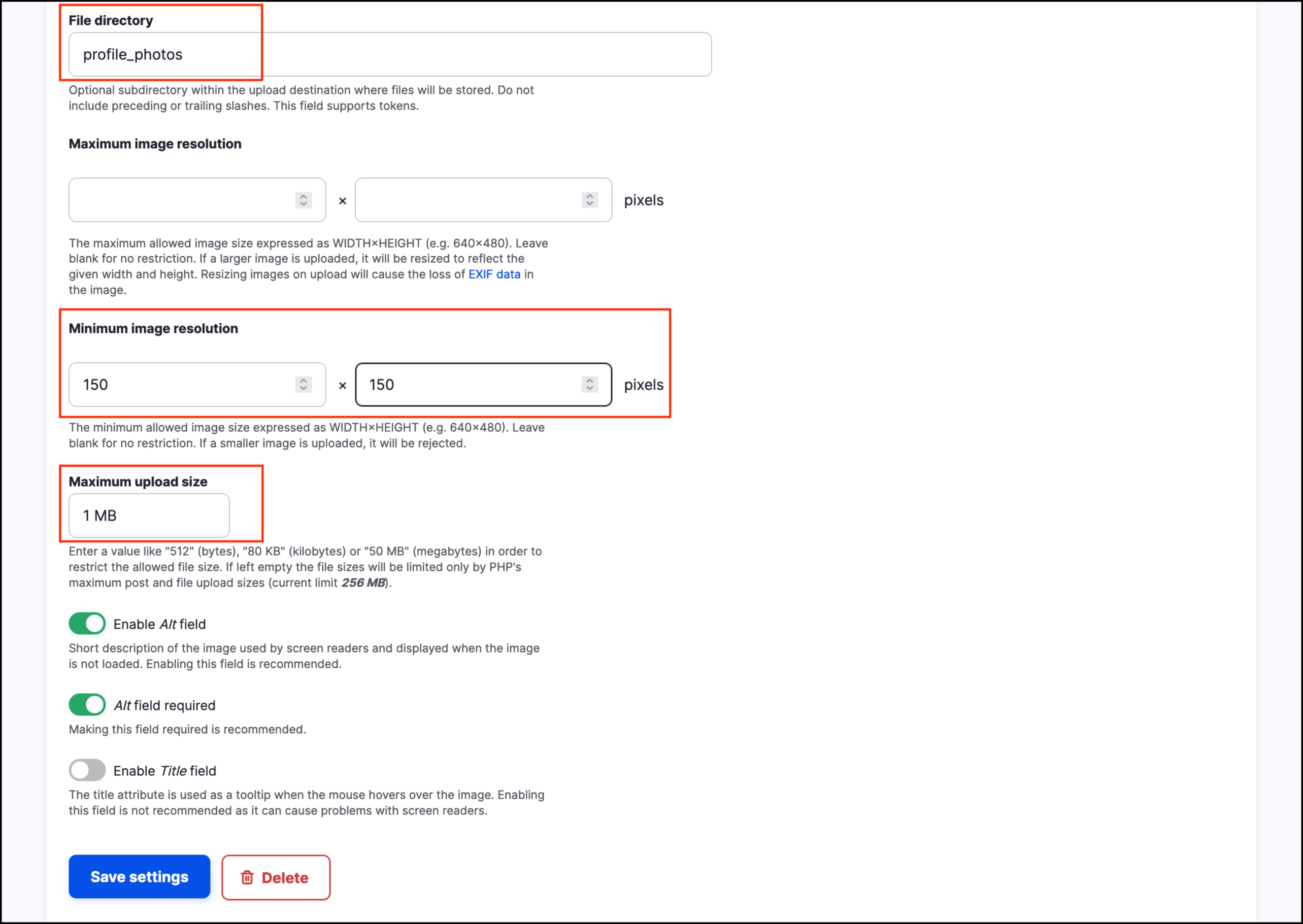 Image of Field settings