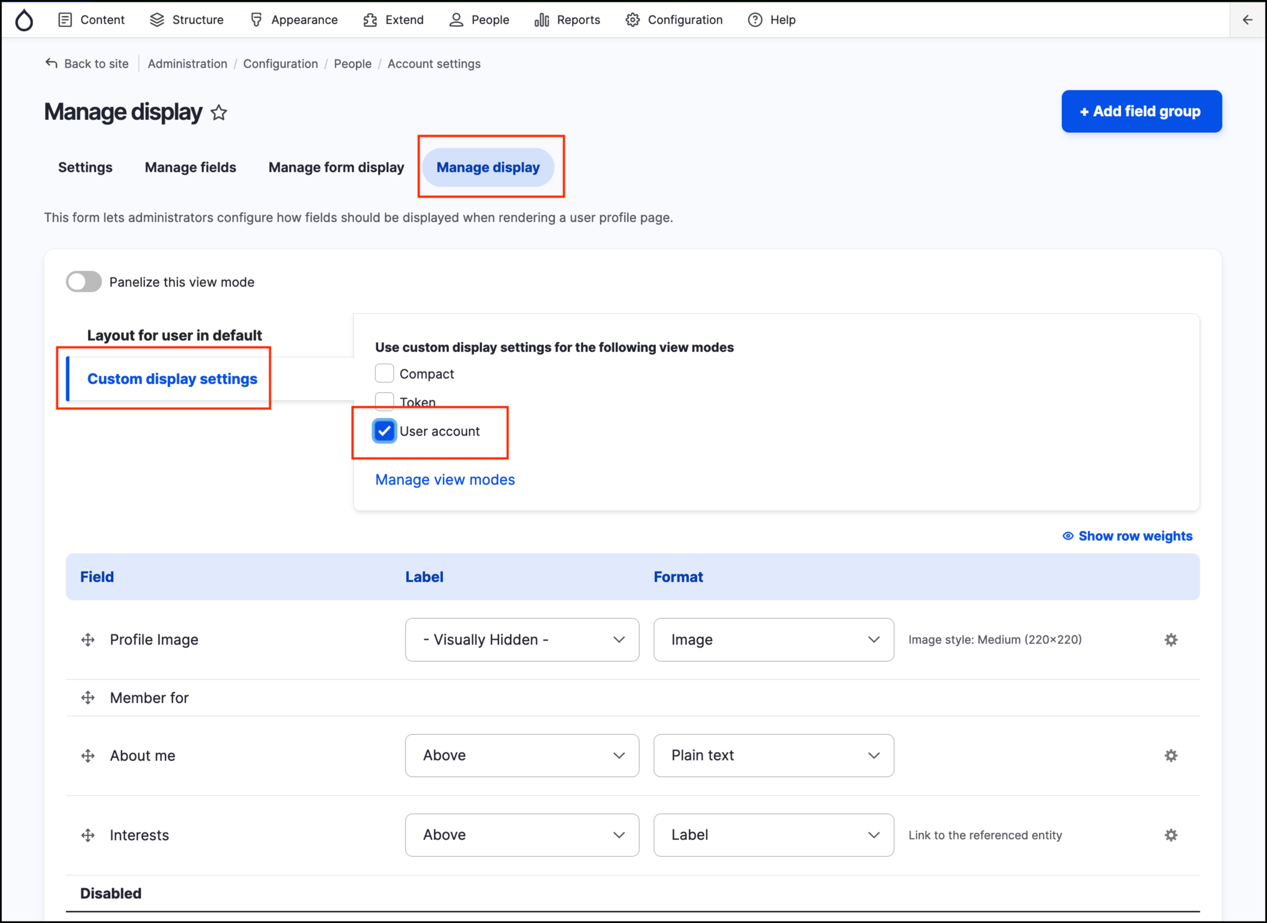 Image of enable the User account view mode